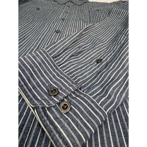 LL Bean Men’s Large Long Sleeve Cotton Button Up Shirt Blue White Stripes 266069 - Picture 8 of 15